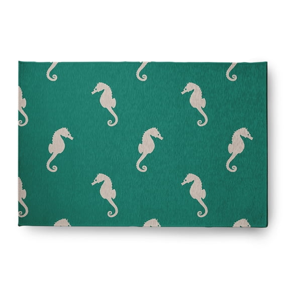4' x 6' Simply Daisy Sea Horses Beach Style Chenille Area Rug, Kelly Green