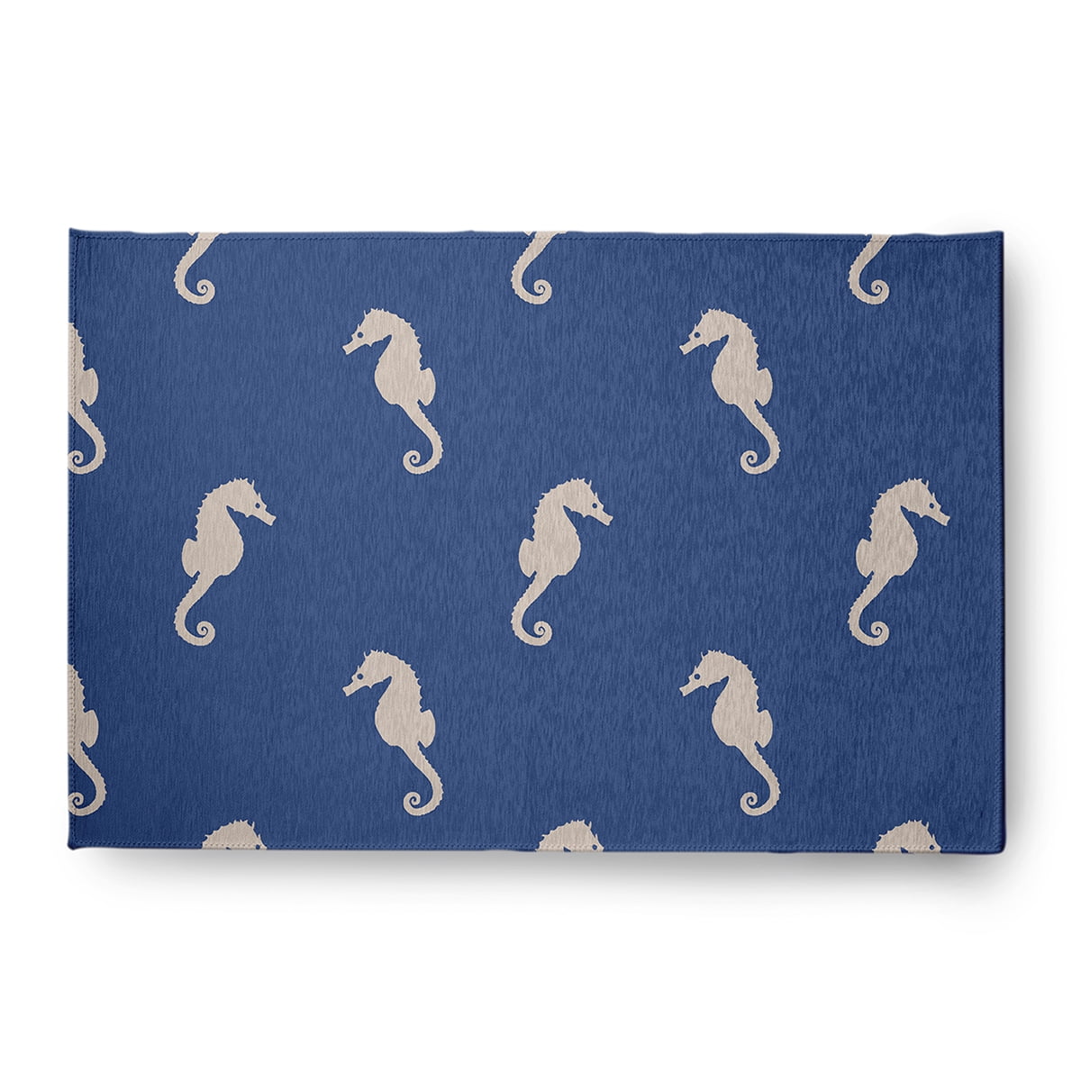 4' x 6' Simply Daisy Sea Horses Beach Style Chenille Area Rug, Nautical Navy