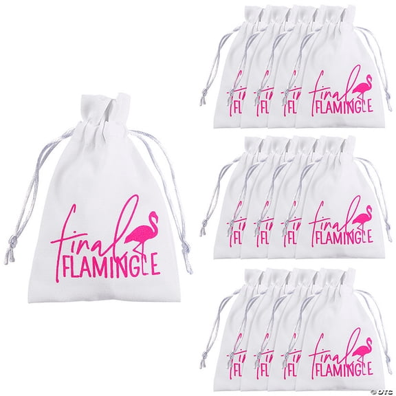 4" x 6" Small Final Flamingle Bachelorette Canvas Drawstring Favor Bags - 12 Pieces