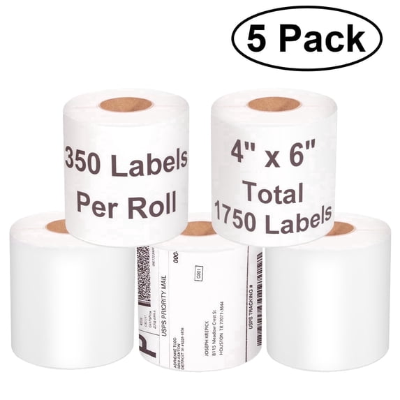 1750(5 x 350 Pack) 4x6inch Thermal Shipping Labels, Strong Adhesive Barcode Labels for Shipping, Compatible with Zebra ZP450 ZP500 ZP505 Printers