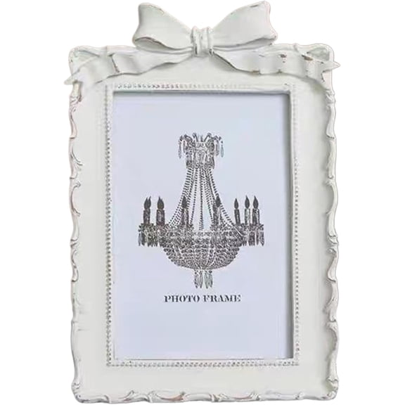 4 x 6 Vintage Picture Frame: Resin Antique Small Picture Frames, Ornate Textured Hand-Crafted Bowknot Photo Frames, Victorian Retro Decorative Gold Picture Frame 4x6 Gallery Wall Frames (White)