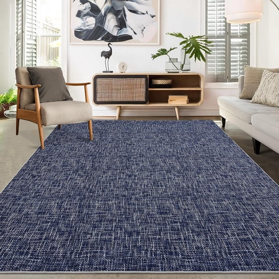4' x 6' Washable Area Rugs, Distressed Modern Abstract Office Carpet Low Pile Rug Non Slip Farmhouse Floor Cover, for Living Room Bedroom, Blue
