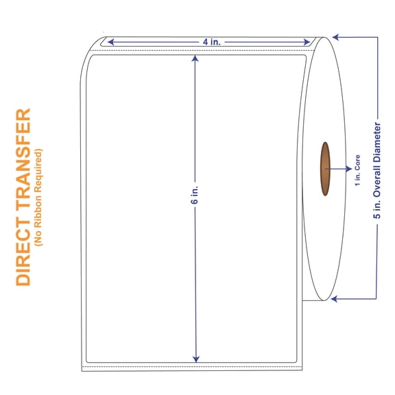 4" x 6" White Direct Print Thermal Labels, 450 per roll (4 Rolls per Carton)