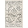 thumbnail image 1 of 4' x 6' White and Black Floral Medallion Rectangular Area Throw Rug, 1 of 3