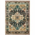 thumbnail image 1 of 4 x 6 ft. Blue Gold Gray Orange Ivory & Teal Oriental Power Loom Stain Resistant Rectangle Area Rug, 1 of 1