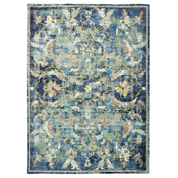 4 x 6 ft. Blue & White Jacobean Pattern Area Rug
