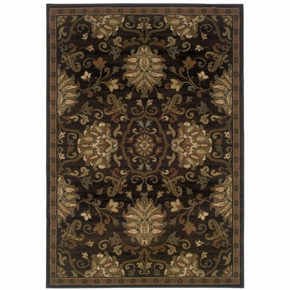 4 x 6 ft. Brown Beige Blue & Red Oriental Power Loom Stain Resistant Rectangle Area Rug