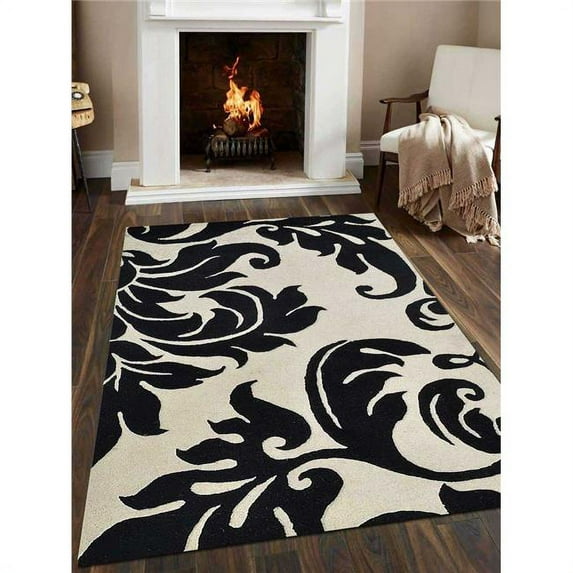 4 x 6 ft. Floral Hand Tufted Wool Area Rug, Cream & Black