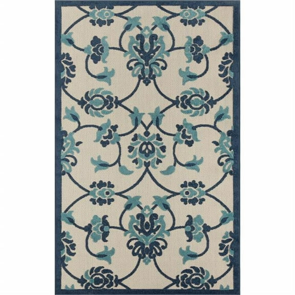4 x 6 ft. Floral Non Skid Indoor Outdoor Area Rug, Blue