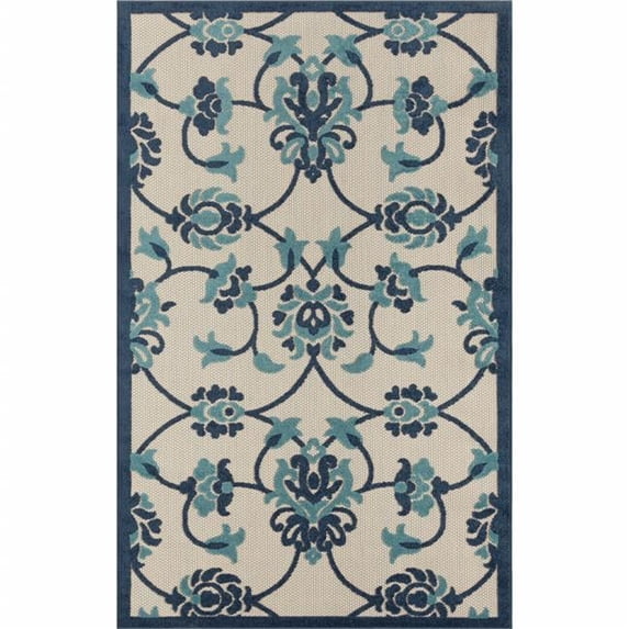 4 x 6 ft. Floral Non Skid Indoor Outdoor Area Rug, Blue