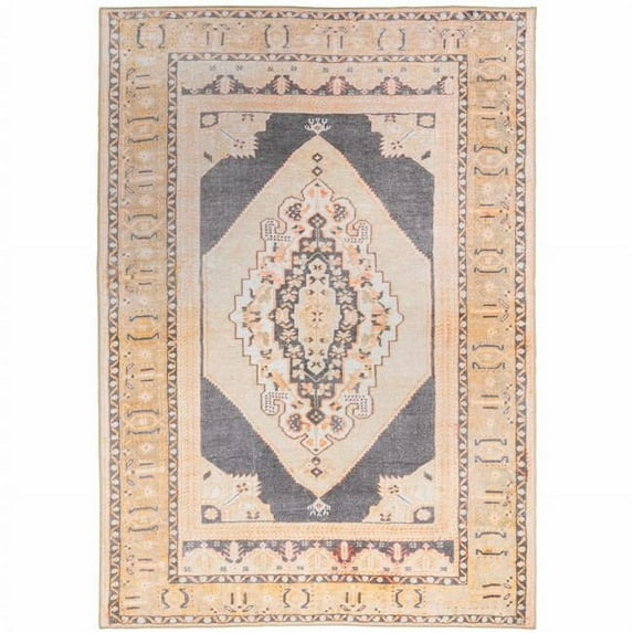 4 x 6 ft. Gray & Gold Oriental Power Loom Stain Resistant Rectangle Area Rug - Gray and Gold
