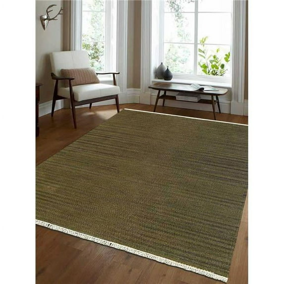 4 x 6 ft. Hand Woven Flat Weave Kilim Wool Solid Rectangle Area Rug, Olive