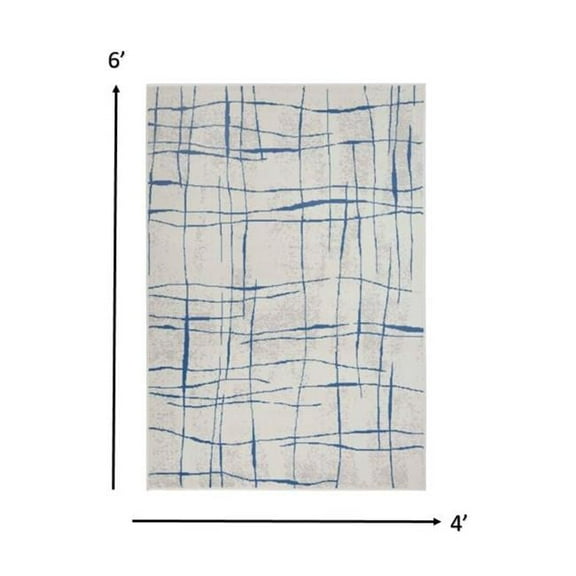 4 x 6 ft. Ivory & Blue Irregular Grids Area Rug