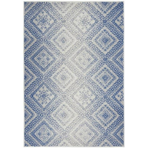 4 x 6 ft. Ivory & Blue Lattice Area Rug
