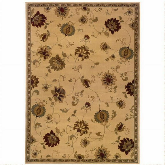 4 x 6 ft. Ivory Green Brown Blue & Rust Floral Power Loom Stain Resistant Rectangle Area Rug