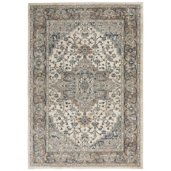 4 x 6 ft. Ivory & Grey Oriental Power Loomed Non Skid Rectangle Area Rug