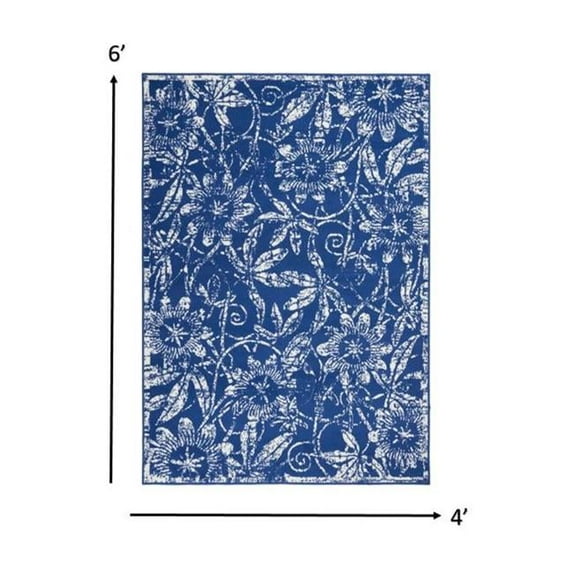 4 x 6 ft. Navy & Ivory Floral Vines Area Rug