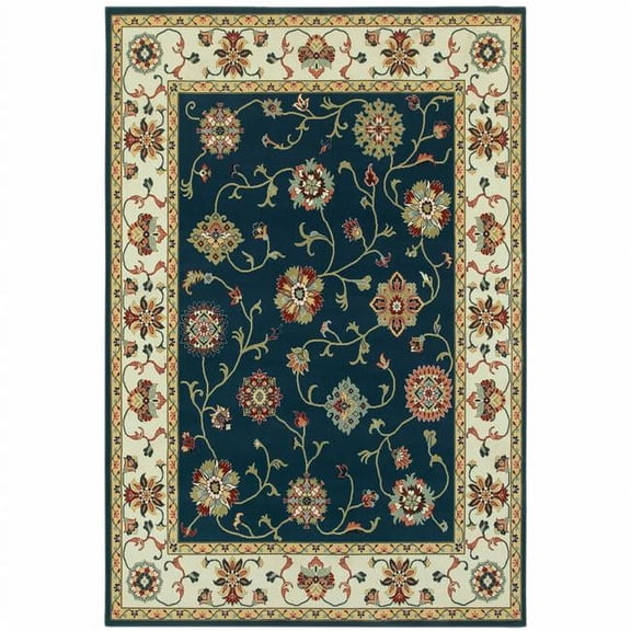 4 x 6 ft. Navy & Ivory Oriental Power Loom Stain Resistant Rectangle Area Rug - Navy and Ivory - 4 x 6 ft.