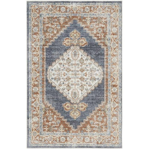 4 x 6 ft. Oriental Power Loom Distressed Washable Rectangle Area Rug, Denim Blue