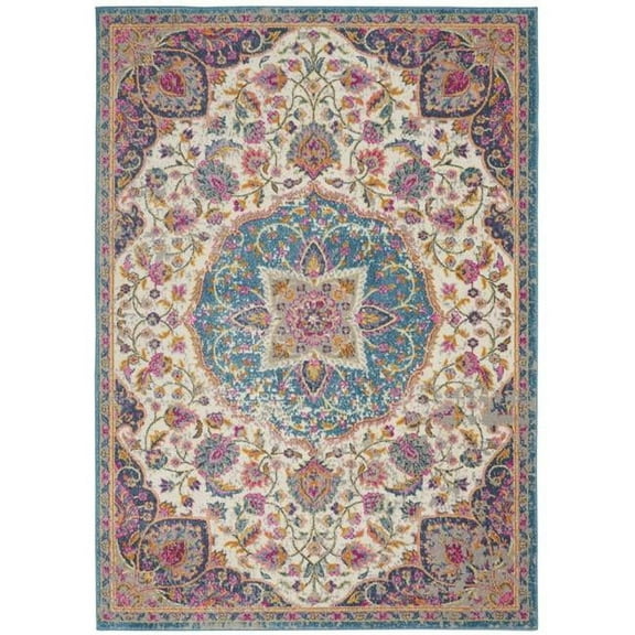 4 x 6 ft. Pink & Blue Floral Medallion Area Rug - Pink Blue - 4' x 6'
