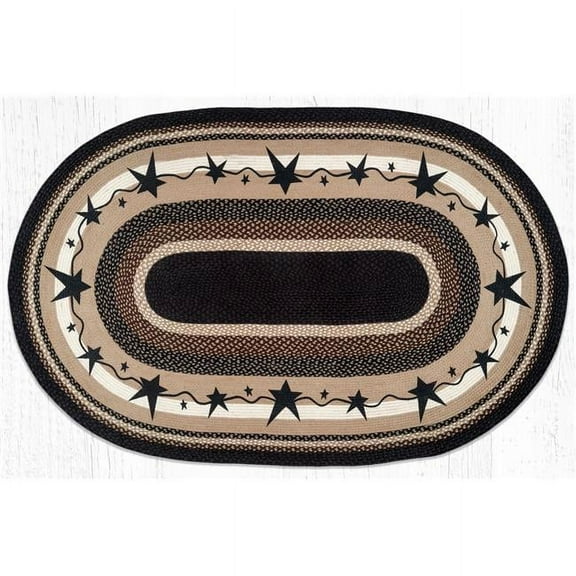 4 x 6 ft. Primitive Stars Oval Patch Oval Area Rug - Black