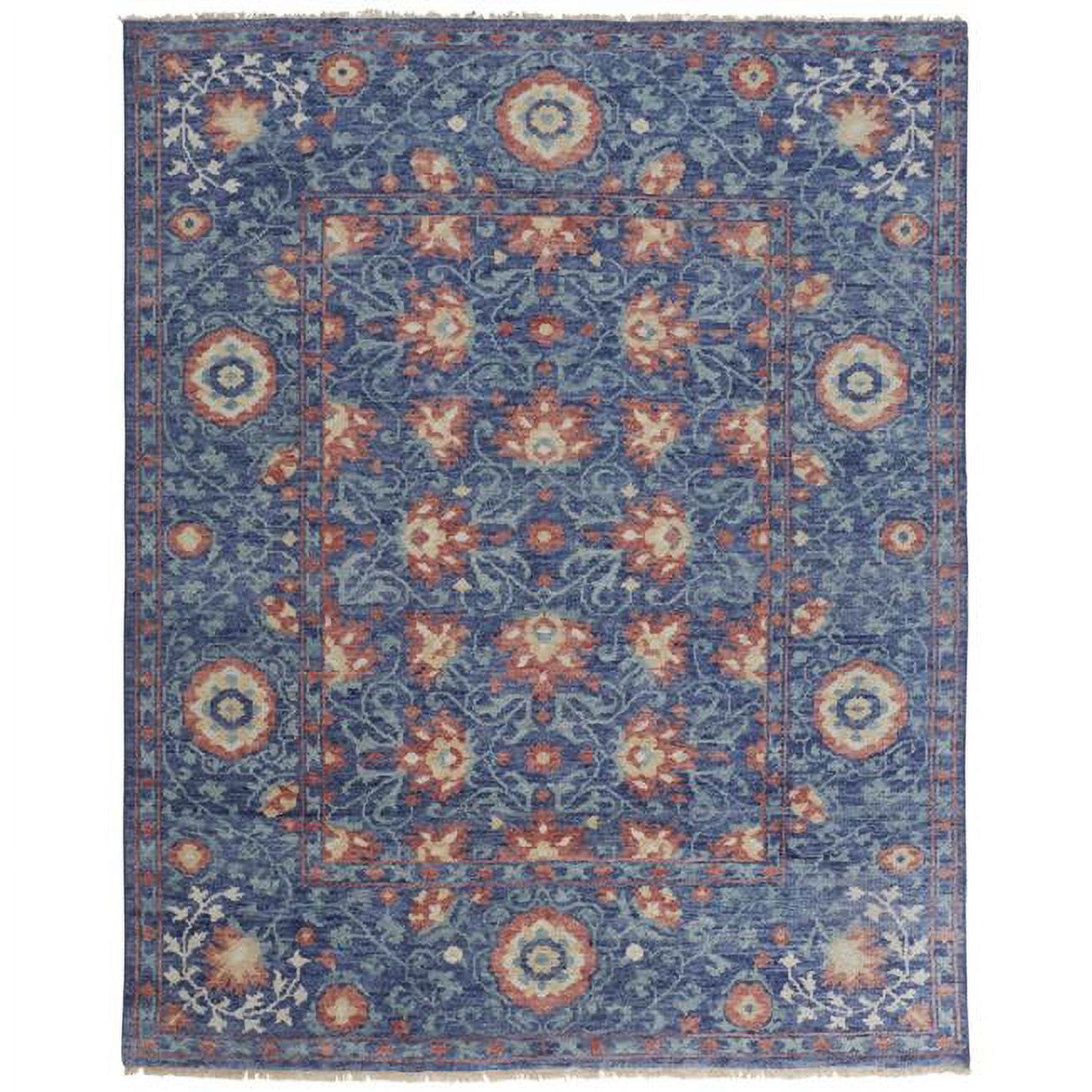 4' x 6' Blue and Red Wool Floral Hand Knotted Rug