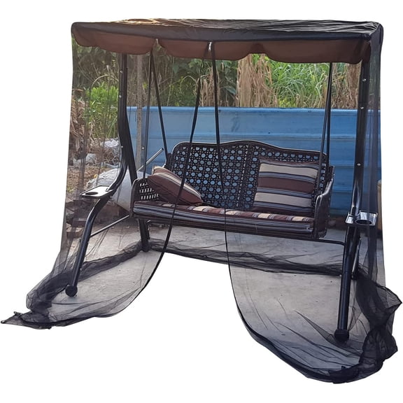 4 x 6 x 6.5 ft Outdoor Swing Chair Mosquito Net, Polyester Mesh Screen with Zipper Opening and Roof Waterproof Top Cloth, Patio Mesh Mosquito Netting