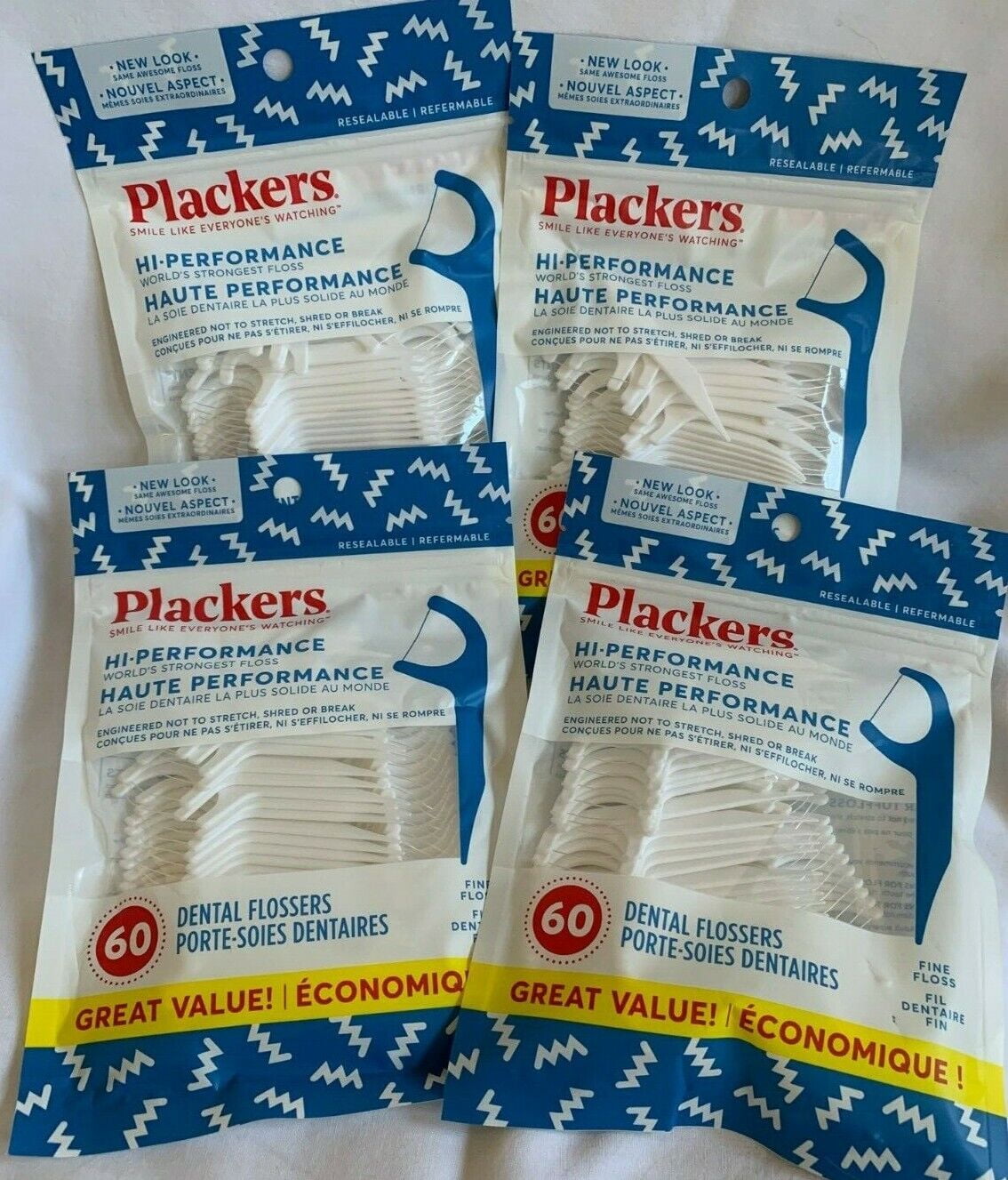 4 x 60 pcs ( 240 total )  PLACKERS - DENTAL FLOSSERS  *  Floss Pick Sticks * NEW