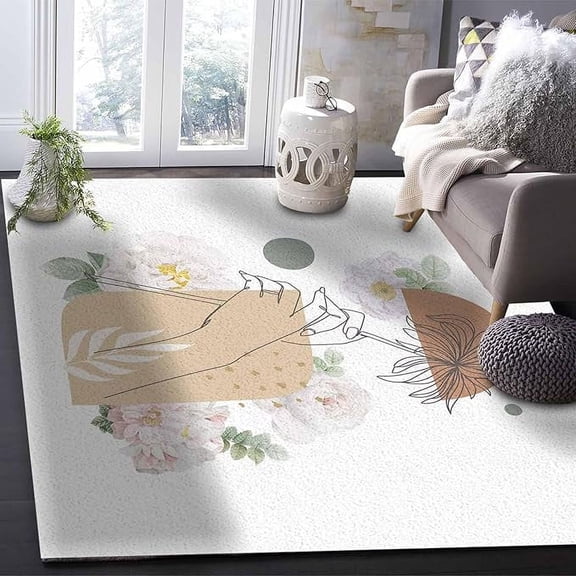 4 x 6ft Bohemian Floral Area Runner Rug Carpet, Outdoor Indoor Kitchen Living Room Bedroom Laundry Room Washable Bath Rug, Doormat Floor Door Mat, Minimalist Eucalyptus Aesthetic Female