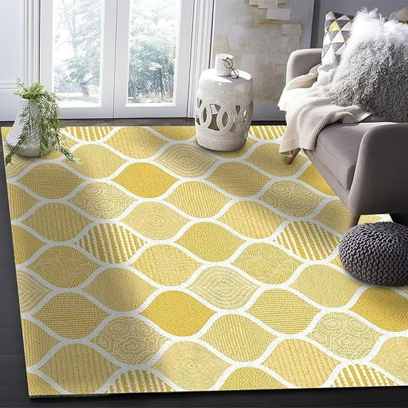 4 x 6ft Boho Area Rug For Living Room Modern Rug Washable Abstract Area Rug Large Non Slip Watercolor Texture Yellow Floor Carpet Mat Soft Indoor Rugs For Bedroom Nursery Office