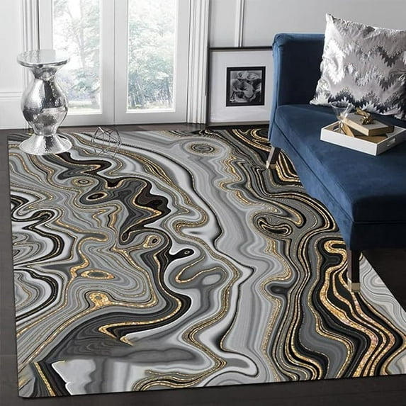 4 x 6ft Gold Grey Marble Swirl Rug, Decorative Rug, Modern Abstract Area Rug For Indoor Living Room Bedroom Study Dining Room Corridor And Outdoor Terrace
