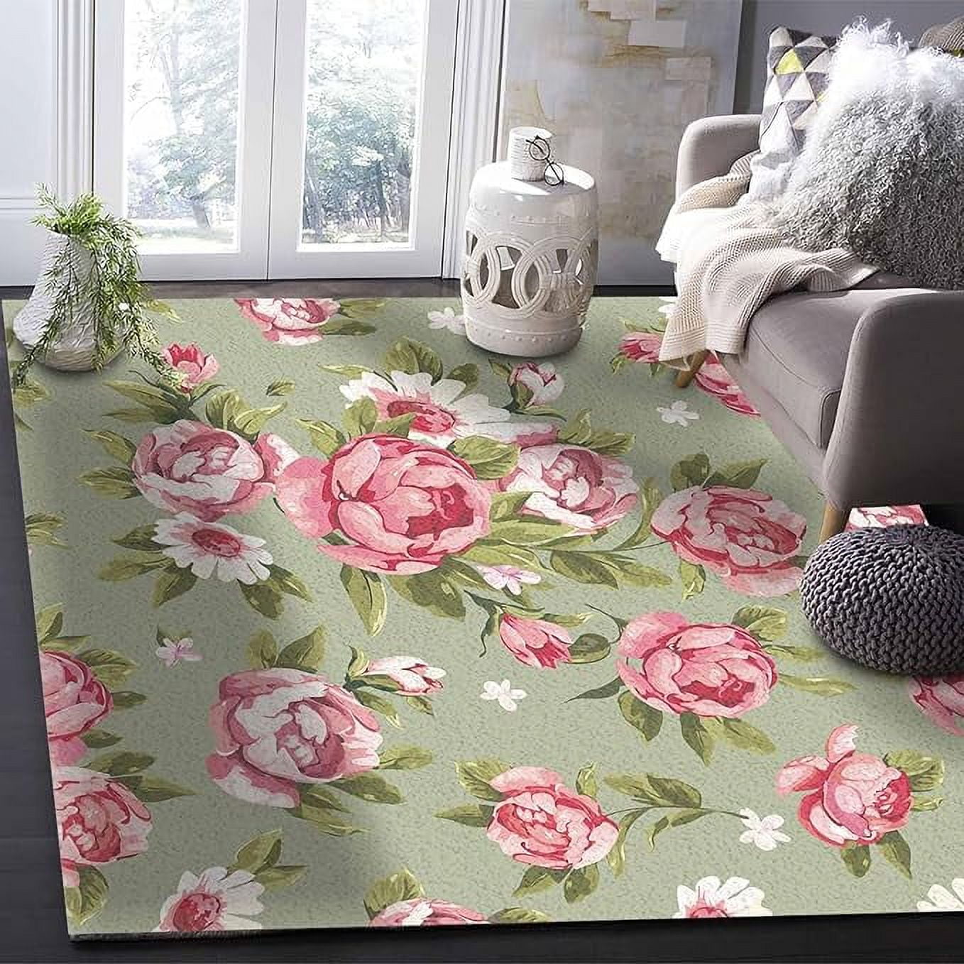 4 x 6ft Green Floral Area Rug For Living Room, Kids Teen Girls Boys ...