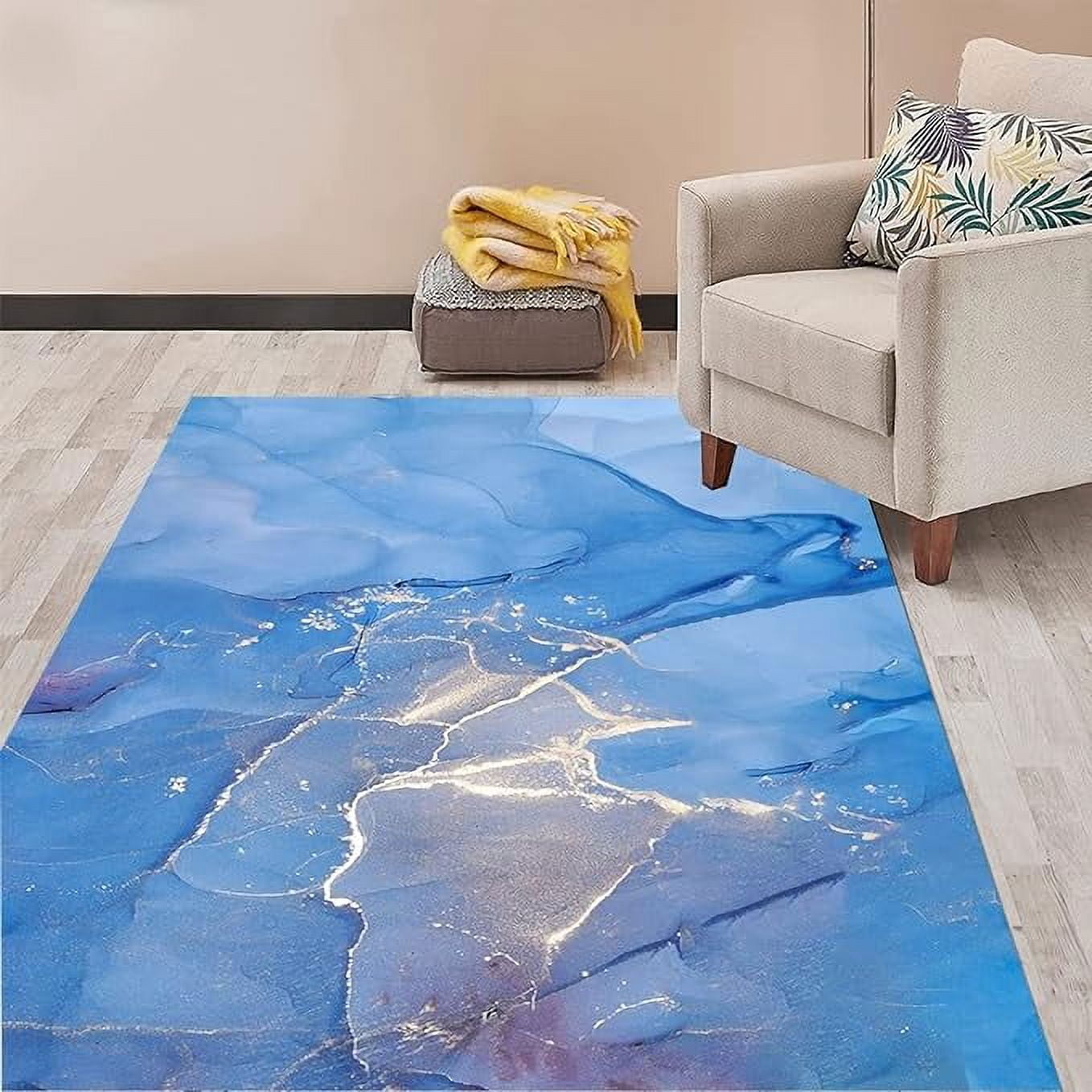 4 x 6ft Turquoise Gold Marble Area Rug, Boho Chic Abstract Rug With ...