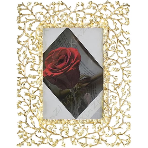 4 x 6in gold frame picture frame, standing display, table top and wall display, perfect for home decor, memorial weddings and graduations, art,Horizontally & Vertically  (gold, 4 x 6 inches)