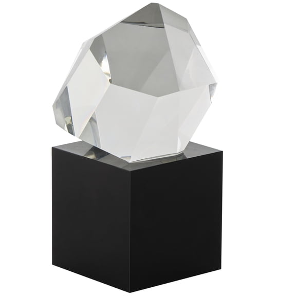4" x 7" Clear Glass Cut Stone Inspired Geometric Sculpture with Black Base, by DecMode