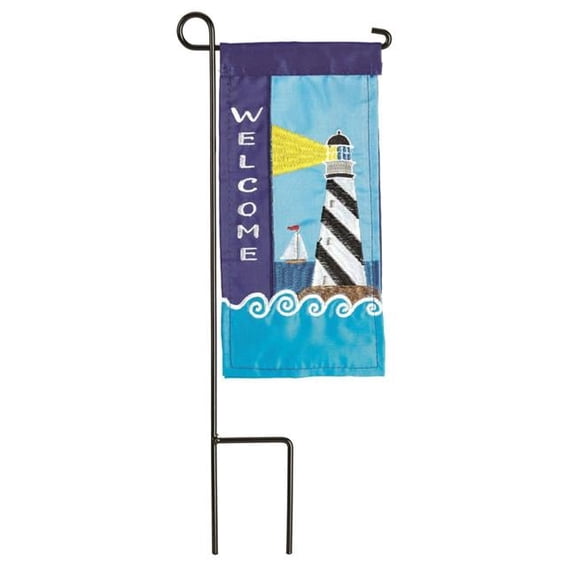4 x 8.5 in. Double Applique Lighthouse Welcome Polyester Mini Garden Flag