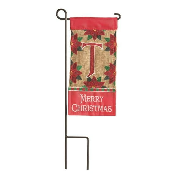4 x 8.5 in. Double Applique Merry Christmas Monogram T Burlap Mini Garden Flag