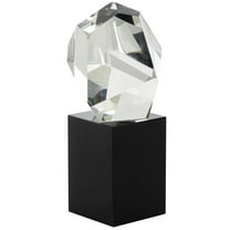 4" x 8" Clear Glass Cut Stone Inspired Geometric Sculpture with Black Base, by DecMode