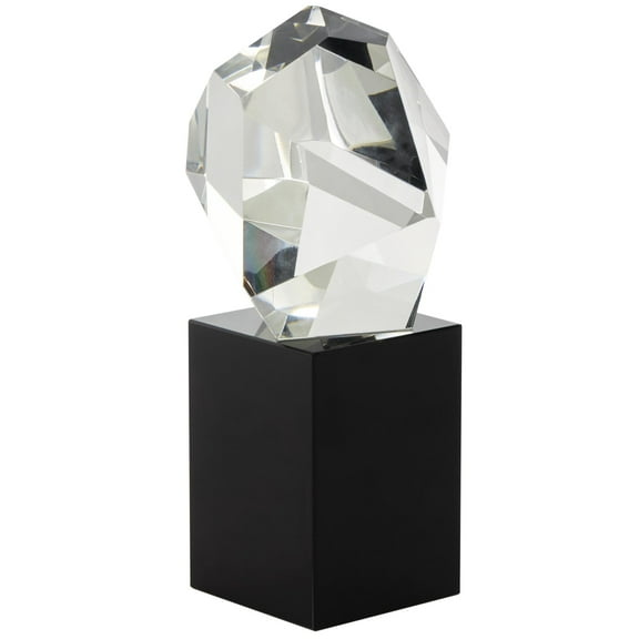 4" x 8" Clear Glass Cut Stone Inspired Geometric Sculpture with Black Base, by DecMode
