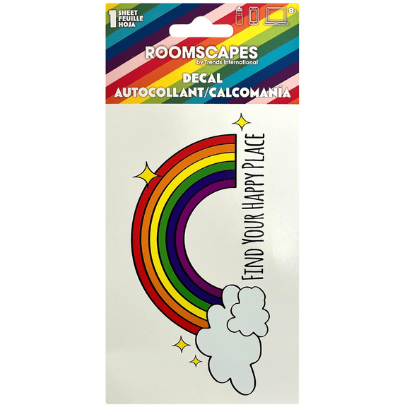 4 in x 8 in Find Your Happy Place Adhesive Decal Sticker, Durable, Customizable Vinyl for Laptops, Bottles, Notebooks, Car Windows, Express Style with Easy, Long Lasting Peel, Stick Design