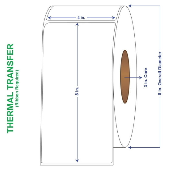 4" x 8" General Use Labels, Non-Perf Thermal Transfer Labels, 750 per roll (4 Rolls per Carton)