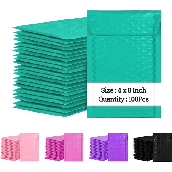 4 x 8 Inch Bubble Mailers 100 Pack, Self Seal Padded Envelopes for Small Business, Waterproof Shipping Bags, Teal