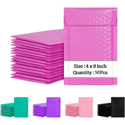 4 x 8 Inch Bubble Mailers 50 Pack, Self-Seal Poly Padded Envelope, Waterproof Shipping Bags for Small Business, Pink