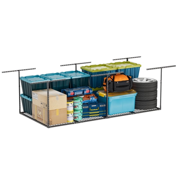 YOHKOH 4x8FT Overhead Garage Storage Rack, Heavy-Duty Adjustable Ceiling Shelving System (22"-42"H), 700 lb Capacity