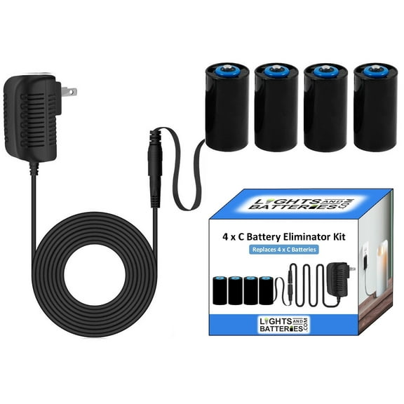 4 x C Battery Replacement Eliminator Kit for Electronic Devices, Candles, Lanterns, Decorative Lighting, Fountains, Radios, Toys