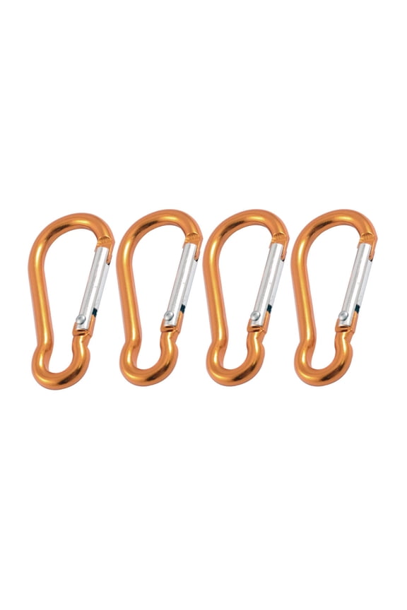 4 x Camping Portable 5mm Dia Gold Tone Aluminum Alloy Carabiner Hooks