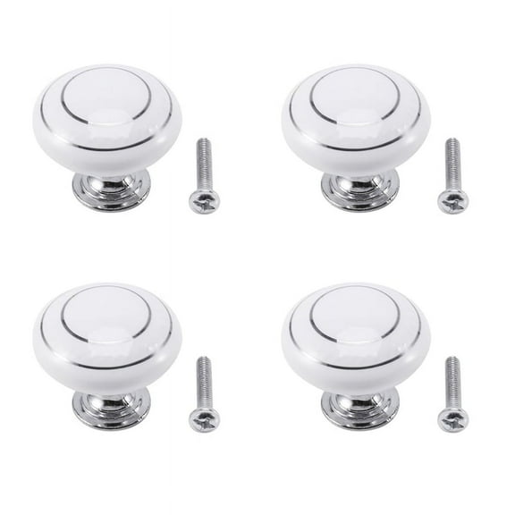 4 x Ceramic Door/Wardrobe/Cabinet/Cupboard Knob Handle Drawer White,4 X knob 4 X screw,White & Silver