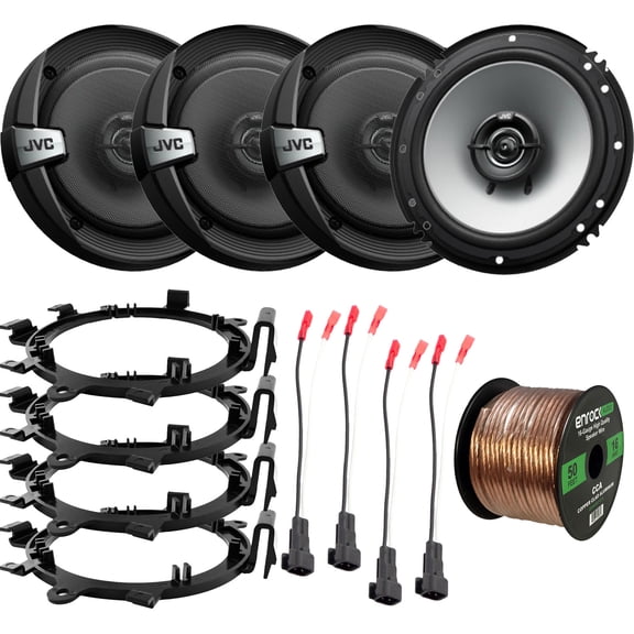 4 x DR Series 6.5" 2-Way Coaxial 300W Max Power 4 Ohm Car Audio Speakers with 4 x Enrock Mounting Ring Adaptors, 4 x Speaker Harness, Speaker Wire (Bundle Fits Select GM Vehicles)