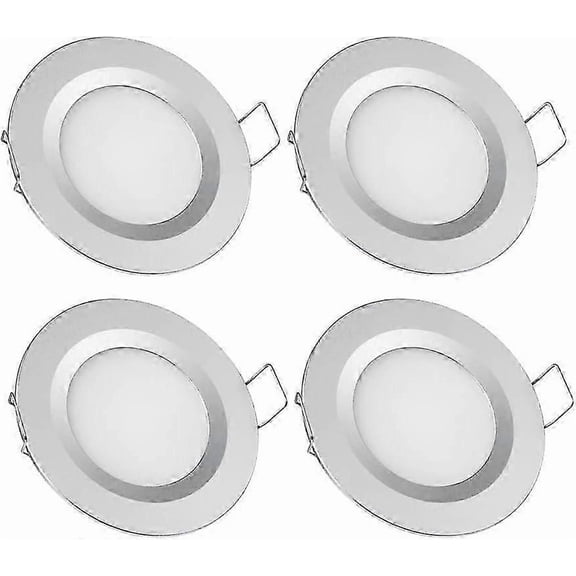 4 x LED Recessed Spotlight 12V Hole 58-65mm 3W 3200K Recessed Ceiling Light for Motorhome Boat Caravan Van Yacht Warm White (Silver Finish)
