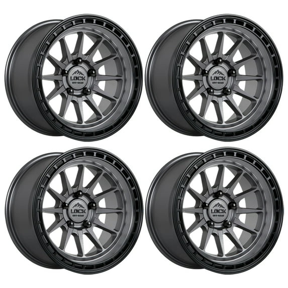 4 x Lock Off-Road BAJA 17X9 6X139.7 +0mm Matte Grey W/ Black Ring Rim 17" Inch